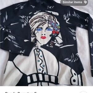 Custo Barcelona Beaded Sweater Lady Face Black White